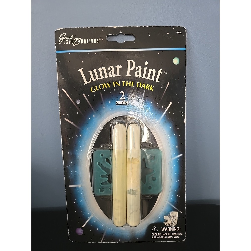 Glow In The Dark Lunar Paint Sticks Set Of 2 & 2 Stencils Great Explorations Vtg